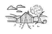 Farm rural landscape sketch