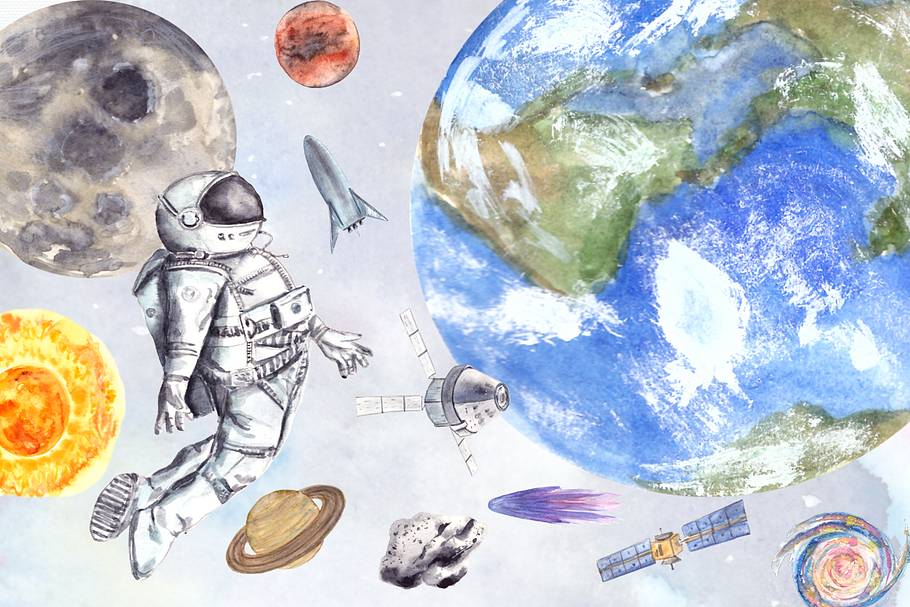 Space - Watercolor Clip Art Set in Illustrations - product preview 8