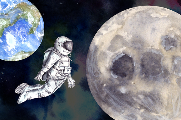 Space - Watercolor Clip Art Set in Illustrations - product preview 1