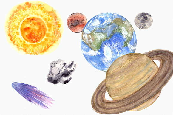 Space - Watercolor Clip Art Set in Illustrations - product preview 4