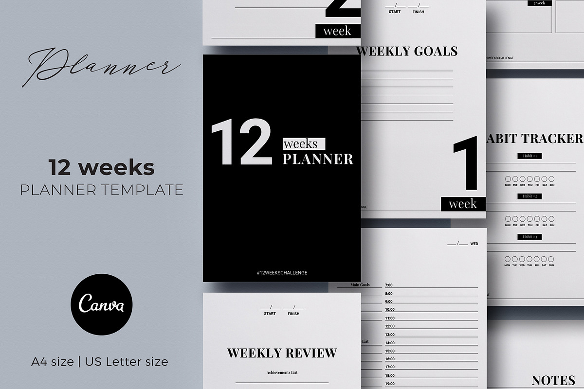 12 Weeks Planner Canva Template in Stationery Templates - product preview 8