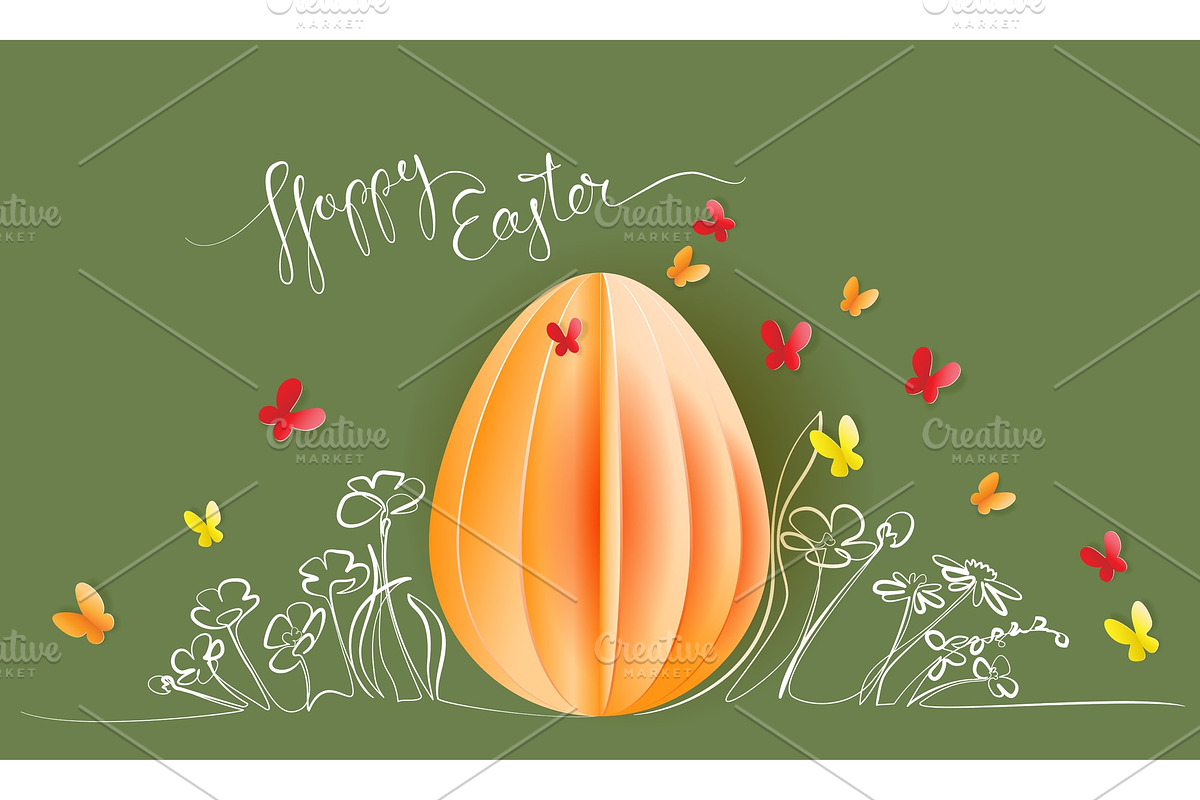 Hand drawn flowers with paper egg in Illustrations - product preview 8