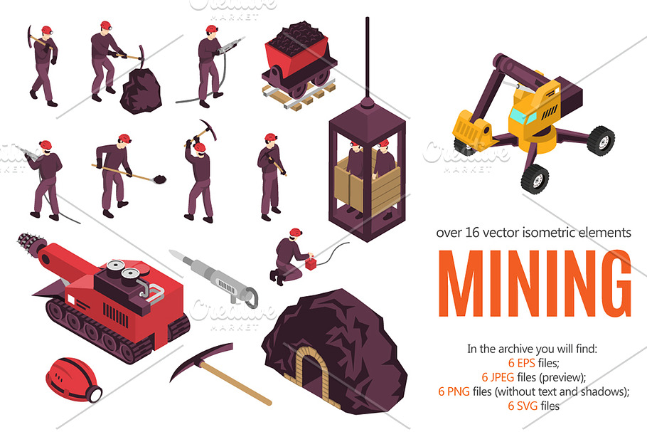 Isometric Mining Set in Illustrations - product preview 8