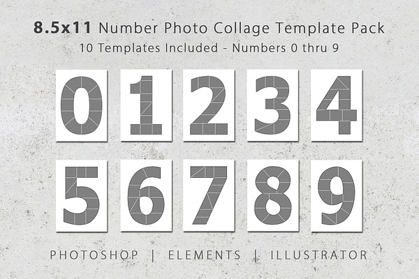 8.5x11 Number Photo Template Pack