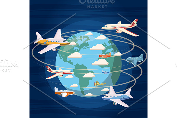 Airplanes around the world concept