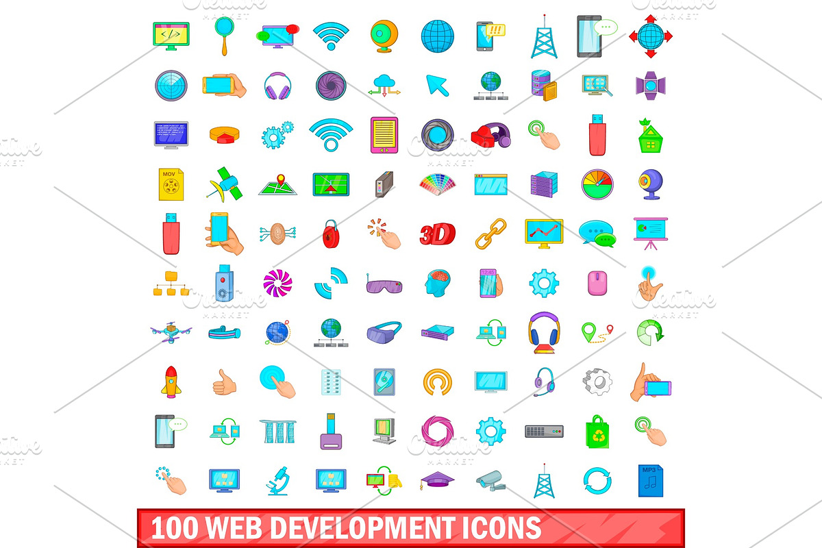 100 web development icons set in Illustrations - product preview 8