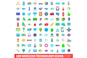 100 wireless technology icons set