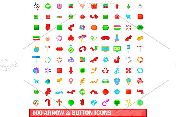 100 arrow and button icons set