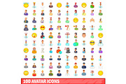 100 avatar icons set, cartoon style