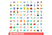 100 crime icons set, cartoon style