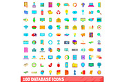 100 database icons set, cartoon