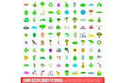 100 ecology icons set, cartoon style