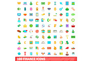 100 finance icons set, cartoon style