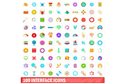 100 interface icons set, cartoon