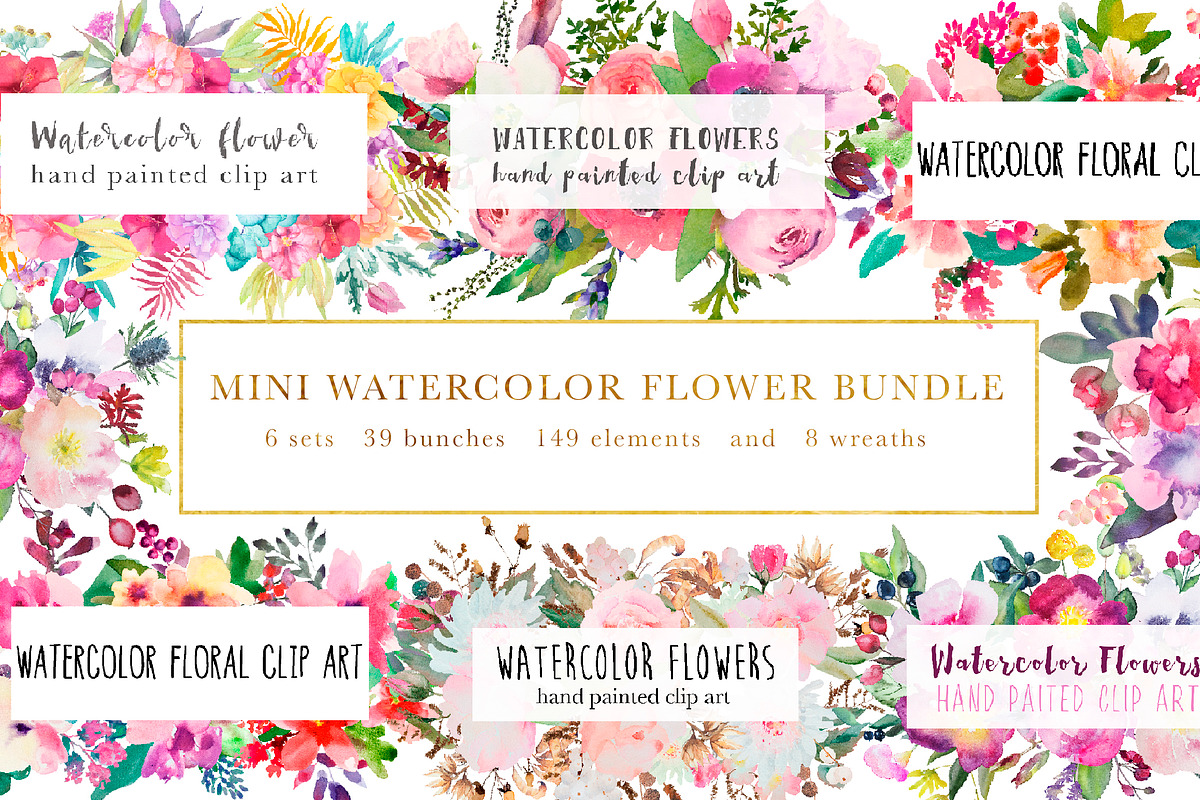 Watercolor flower bundle in Illustrations - product preview 8