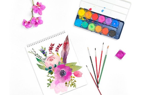 Watercolor flower bundle in Illustrations - product preview 2