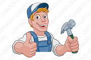 Handyman Hammer Cartoon Man DIY