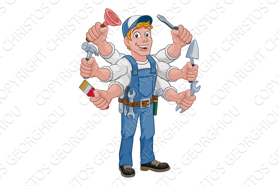 Handyman Cartoon Tools Caretaker