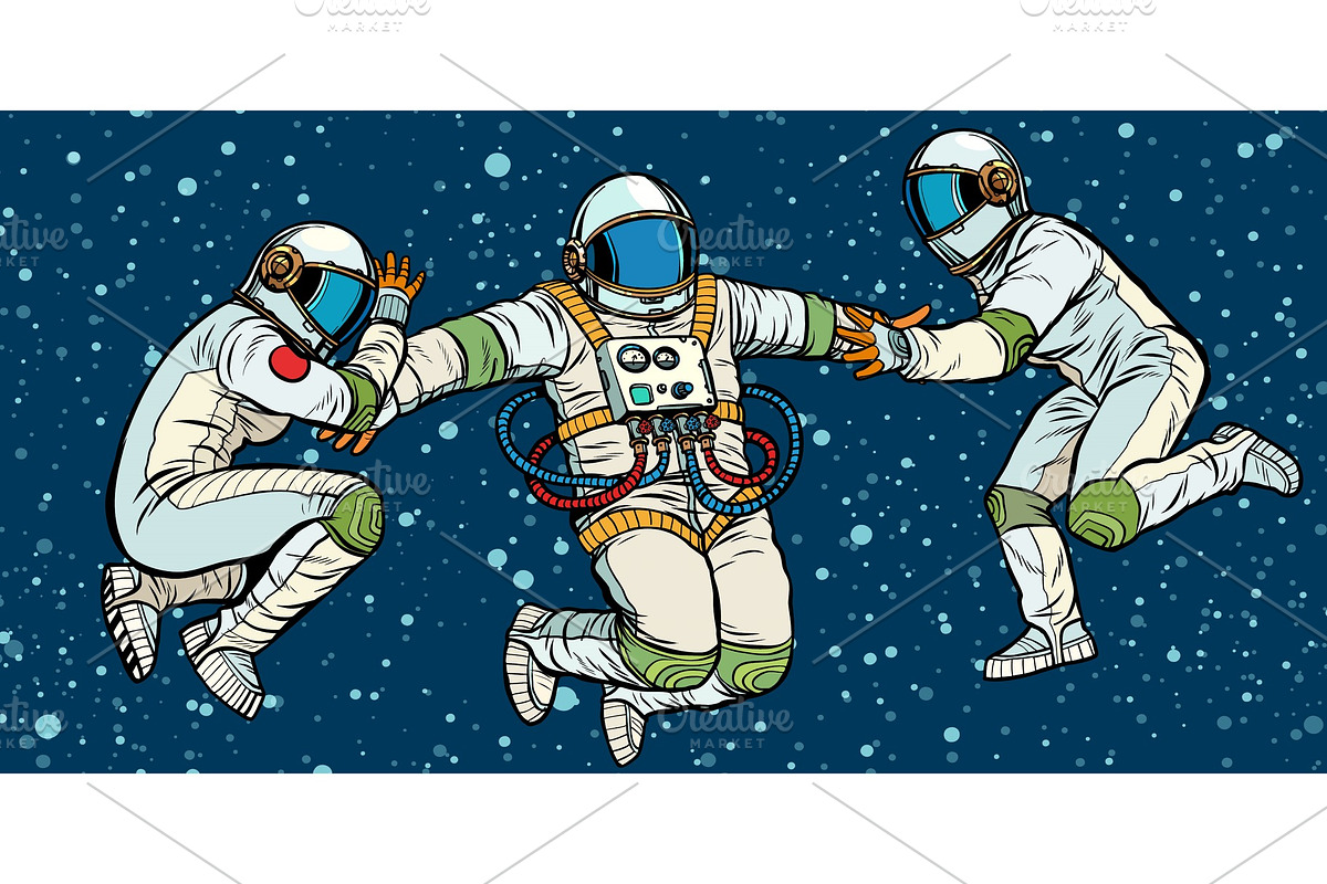 three astronauts in space in zero in Illustrations - product preview 8