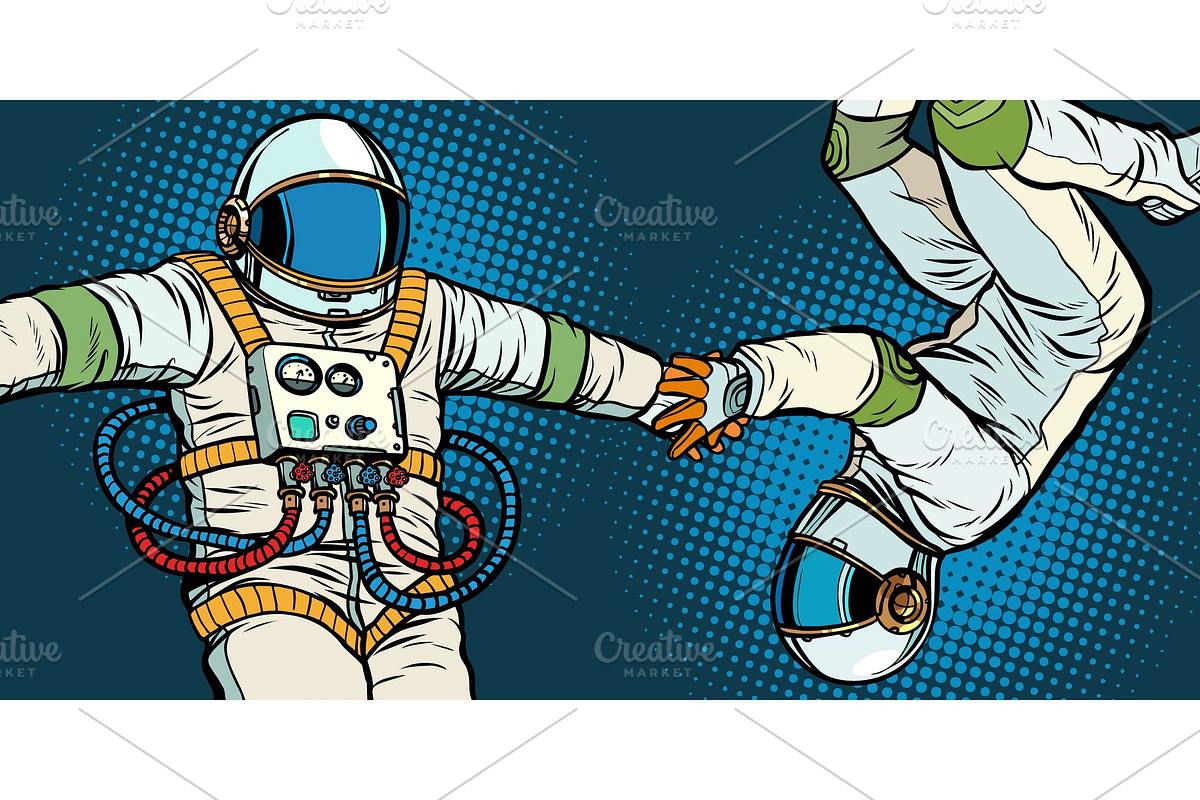 a couple in love, astronauts holding in Illustrations - product preview 8
