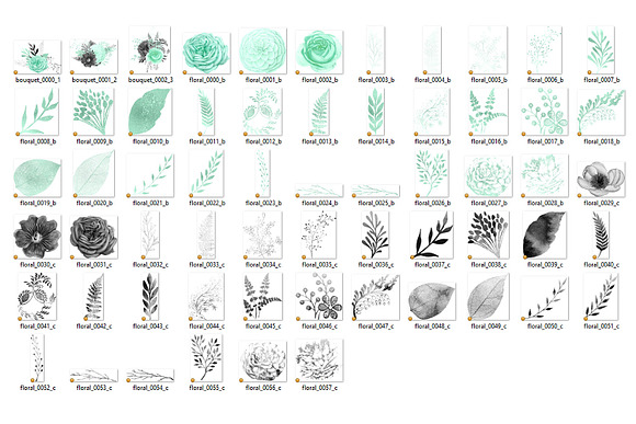Aqua and Charcoal Floral Clipart in Illustrations - product preview 2