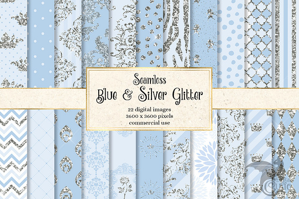Blue & Silver Glitter Digital Paper