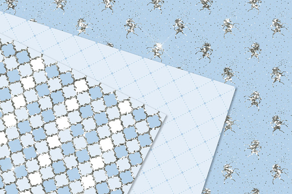Blue & Silver Glitter Digital Paper in Patterns - product preview 1