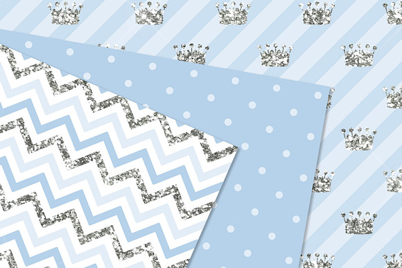 Blue & Silver Glitter Digital Paper in Patterns - product preview 2