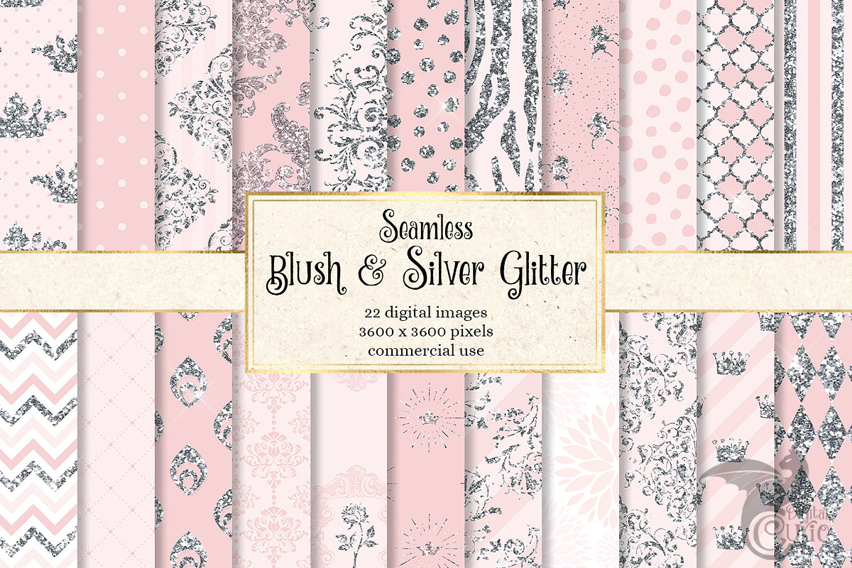Blush & Silver Glitter Digital Paper in Patterns - product preview 8