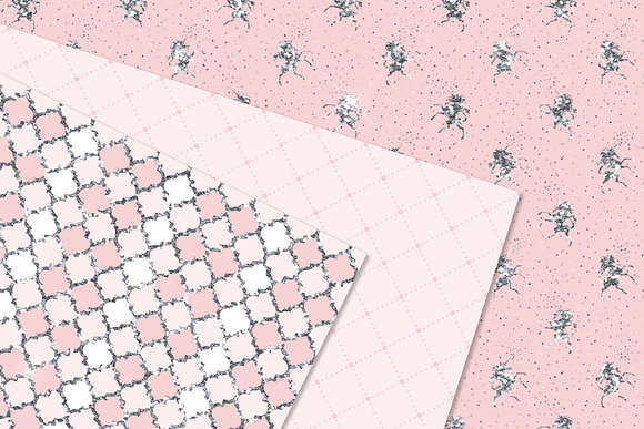 Blush & Silver Glitter Digital Paper in Patterns - product preview 1
