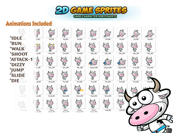 Cow 2D Game Character Sprites in Illustrations - product preview 1