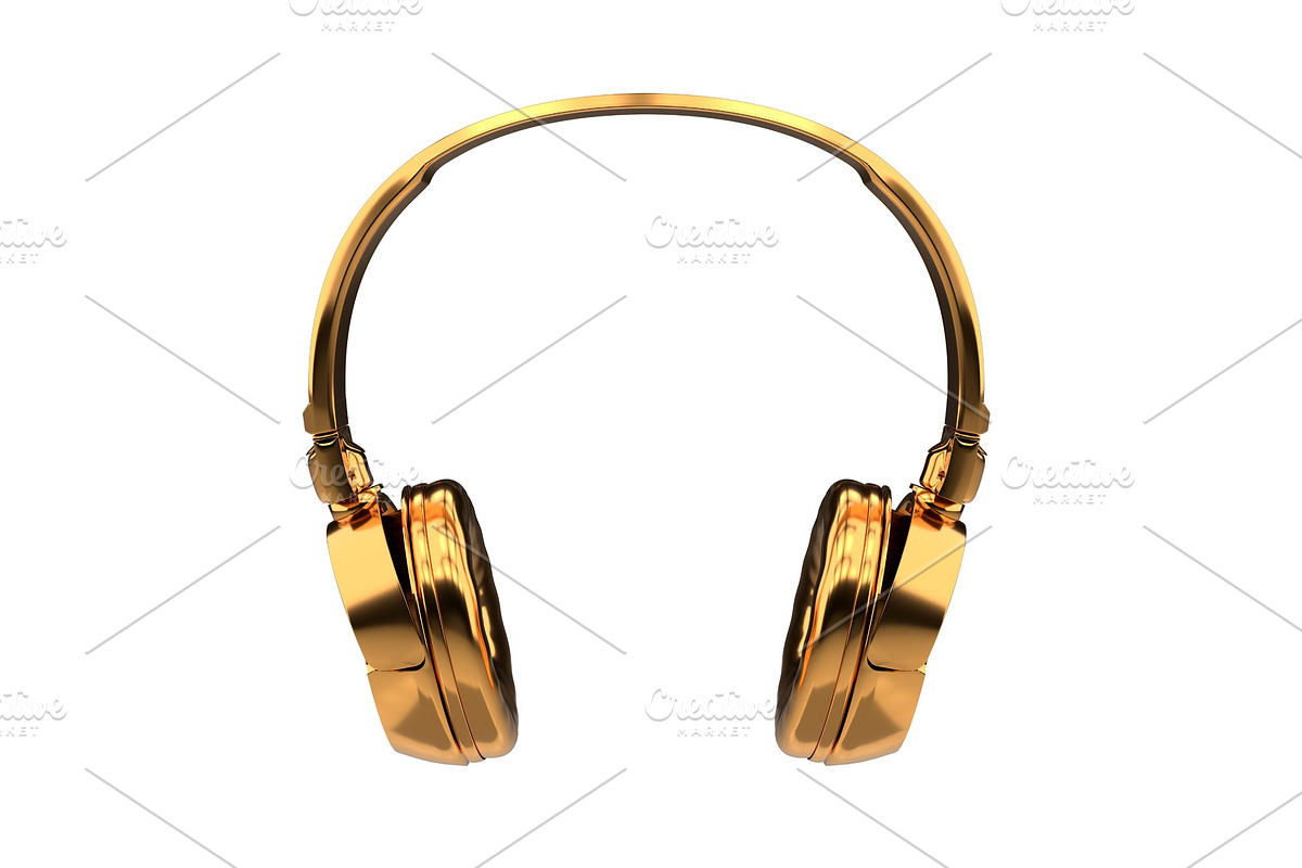 Golden Headphones on white in Objects - product preview 8