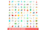 100 renovation icons set, cartoon