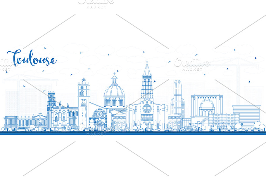 Outline Toulouse France City Skyline in Illustrations - product preview 8