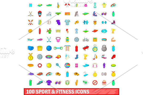 100 sport and fitness icons set