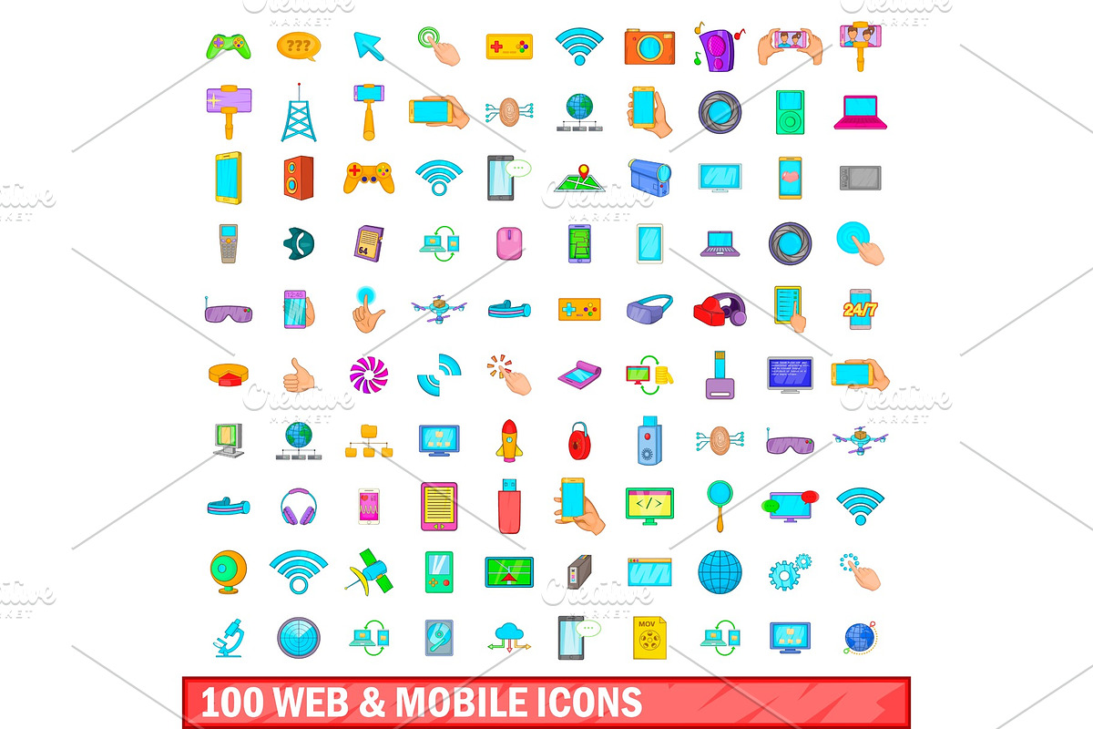 100 web and mobile icons set in Illustrations - product preview 8