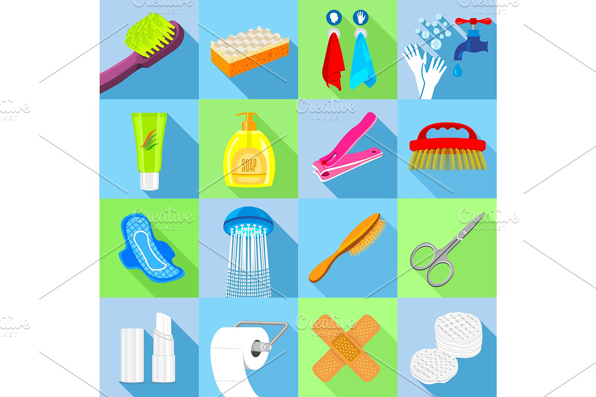 Hygiene icons set, flat style in Illustrations - product preview 8