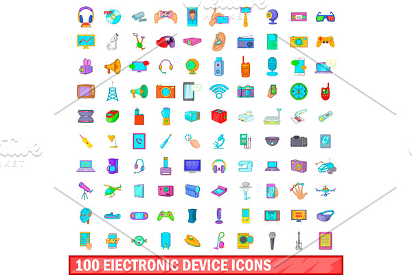 100 electronic device icons set