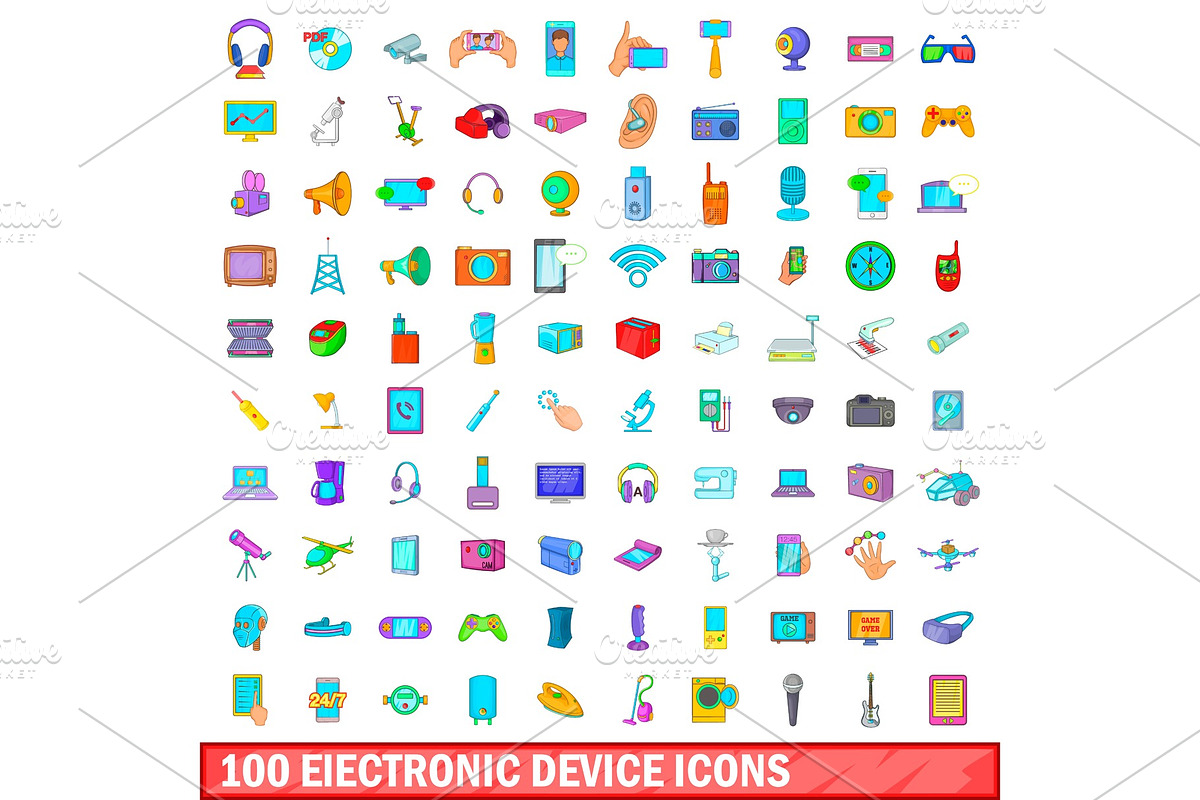 100 electronic device icons set in Illustrations - product preview 8