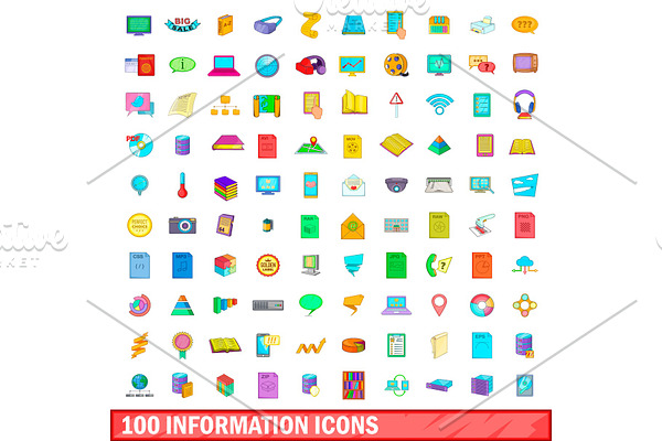 100 information icons set, cartoon
