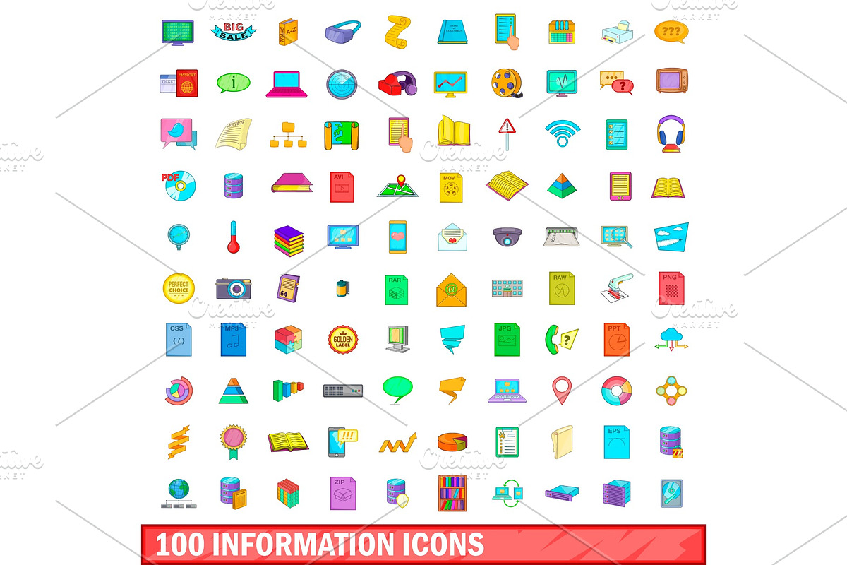 100 information icons set, cartoon in Illustrations - product preview 8