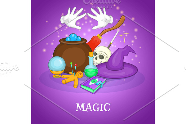 Magician rituals concept, cartoon