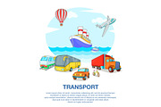 Types of transport concept, cartoon