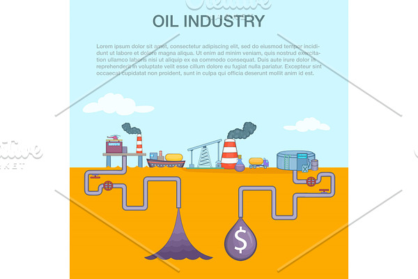 Oil industry cycle concept, cartoon