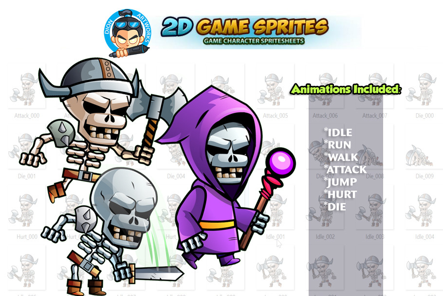 Skull warriors 2D Game Sprites Set in Illustrations - product preview 8