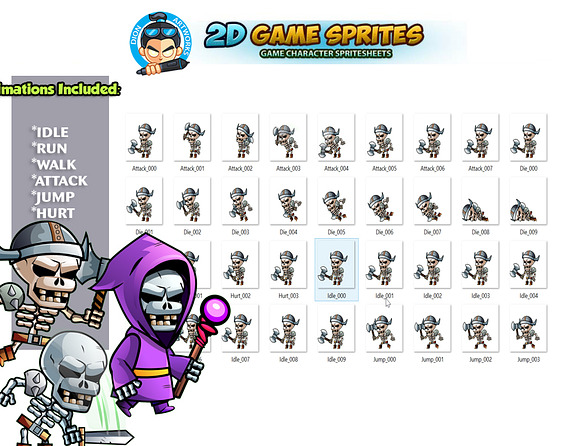 Skull warriors 2D Game Sprites Set in Illustrations - product preview 1