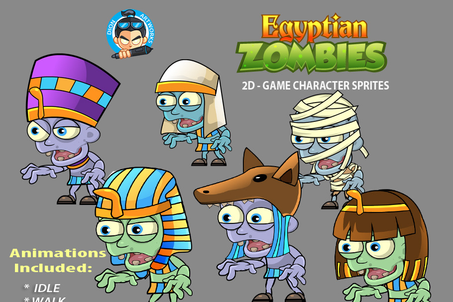6 Egyptians Zombie Game sprites Set in Illustrations - product preview 8
