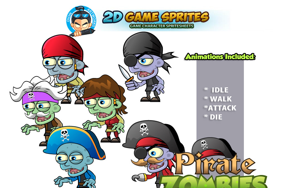 6- Pirates Zombie Character Sprites