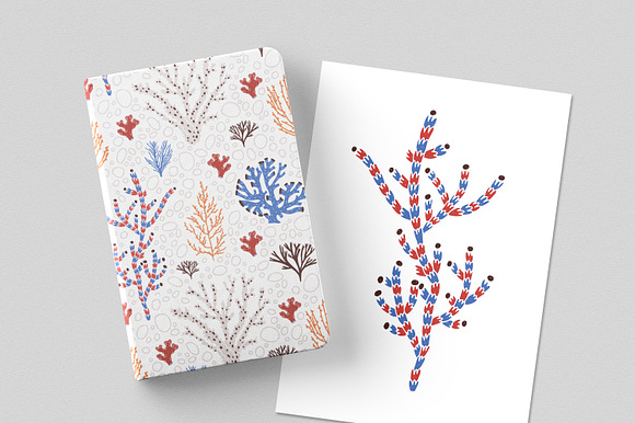 Corals and seaweed set and seamless in Illustrations - product preview 7