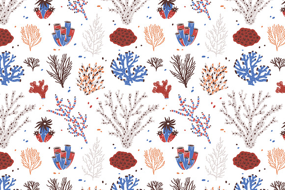 Corals and seaweed set and seamless in Illustrations - product preview 9
